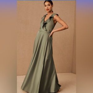 BHLDN Tansy Satin Charmeuse Maxi Dress Size 4, Sage Green, Bridesmaid Dress
